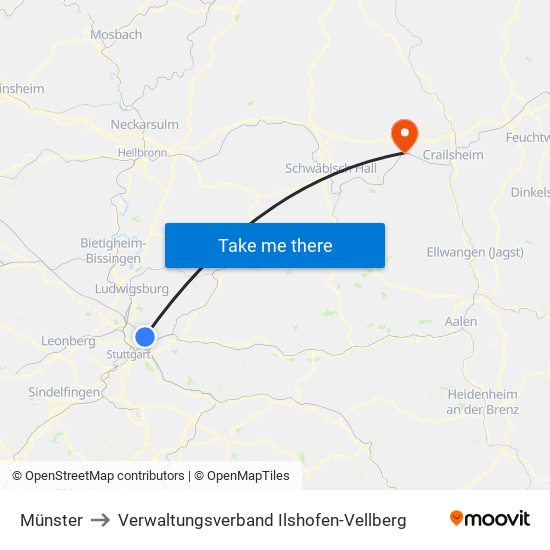 Münster to Verwaltungsverband Ilshofen-Vellberg map