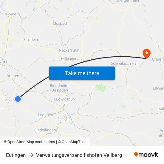 Eutingen to Verwaltungsverband Ilshofen-Vellberg map