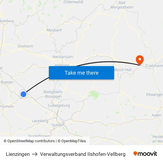 Lienzingen to Verwaltungsverband Ilshofen-Vellberg map