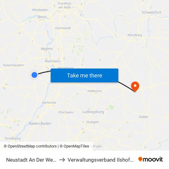 Neustadt An Der Weinstraße to Verwaltungsverband Ilshofen-Vellberg map