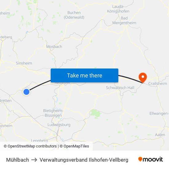 Mühlbach to Verwaltungsverband Ilshofen-Vellberg map