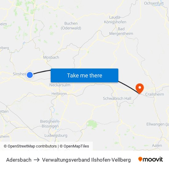 Adersbach to Verwaltungsverband Ilshofen-Vellberg map