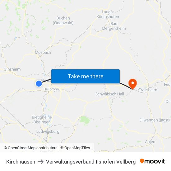 Kirchhausen to Verwaltungsverband Ilshofen-Vellberg map