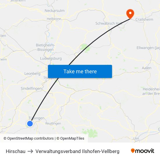 Hirschau to Verwaltungsverband Ilshofen-Vellberg map