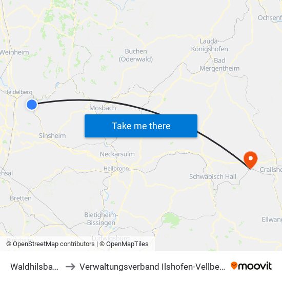 Waldhilsbach to Verwaltungsverband Ilshofen-Vellberg map