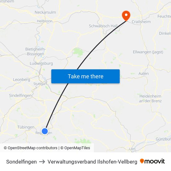 Sondelfingen to Verwaltungsverband Ilshofen-Vellberg map