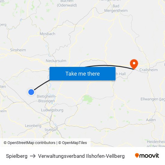 Spielberg to Verwaltungsverband Ilshofen-Vellberg map