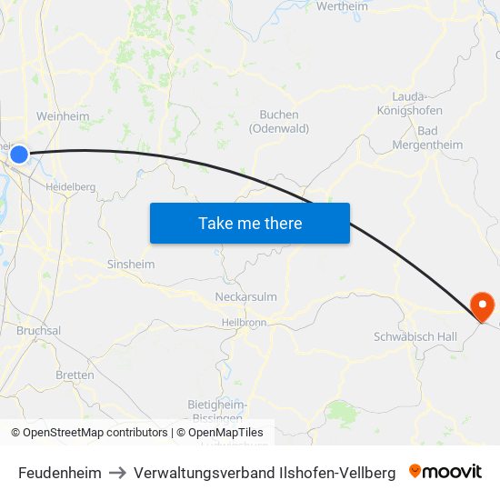 Feudenheim to Verwaltungsverband Ilshofen-Vellberg map