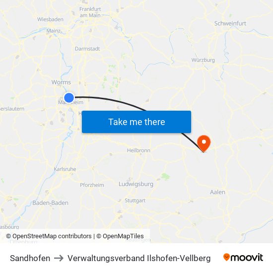 Sandhofen to Verwaltungsverband Ilshofen-Vellberg map
