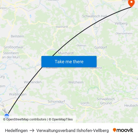 Hedelfingen to Verwaltungsverband Ilshofen-Vellberg map