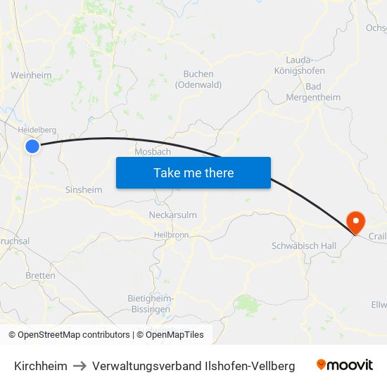 Kirchheim to Verwaltungsverband Ilshofen-Vellberg map