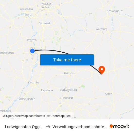 Ludwigshafen-Oggersheim to Verwaltungsverband Ilshofen-Vellberg map