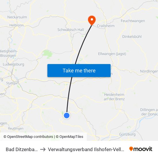 Bad Ditzenbach to Verwaltungsverband Ilshofen-Vellberg map