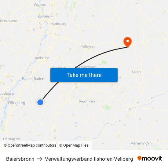 Baiersbronn to Verwaltungsverband Ilshofen-Vellberg map