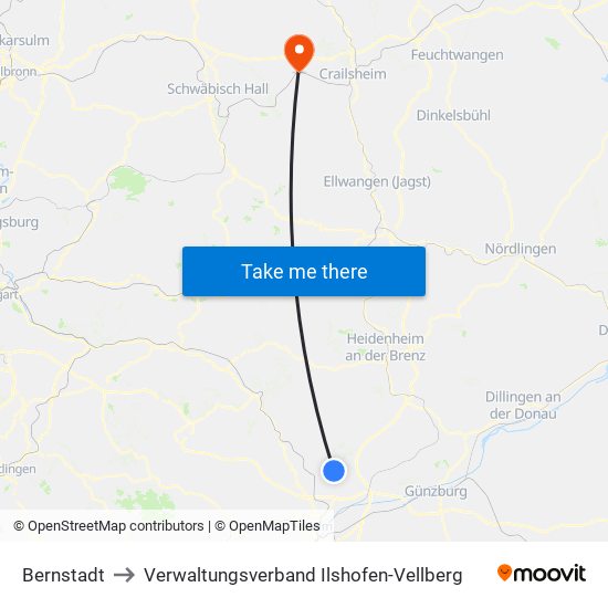 Bernstadt to Verwaltungsverband Ilshofen-Vellberg map