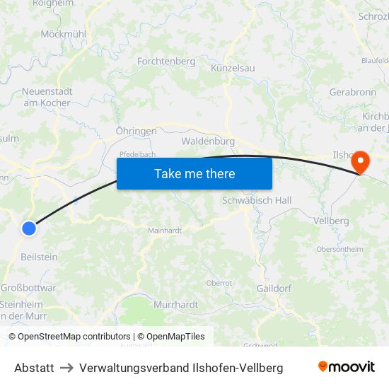 Abstatt to Verwaltungsverband Ilshofen-Vellberg map