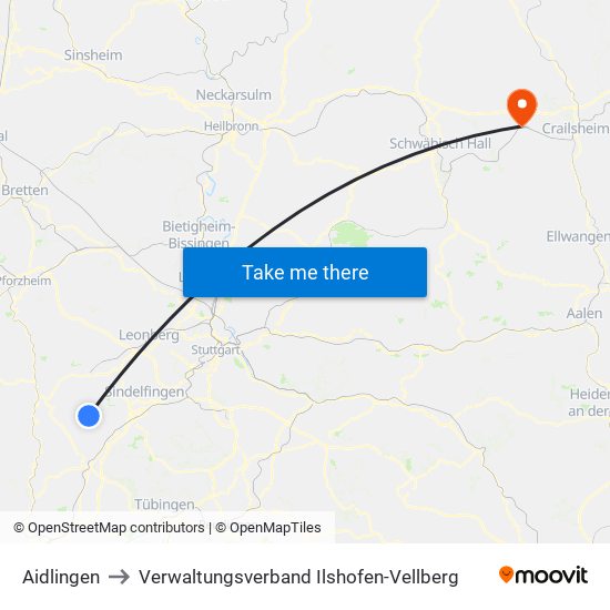 Aidlingen to Verwaltungsverband Ilshofen-Vellberg map