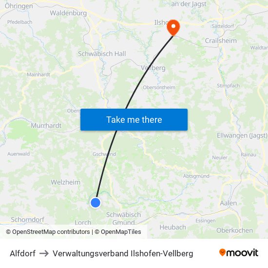 Alfdorf to Verwaltungsverband Ilshofen-Vellberg map