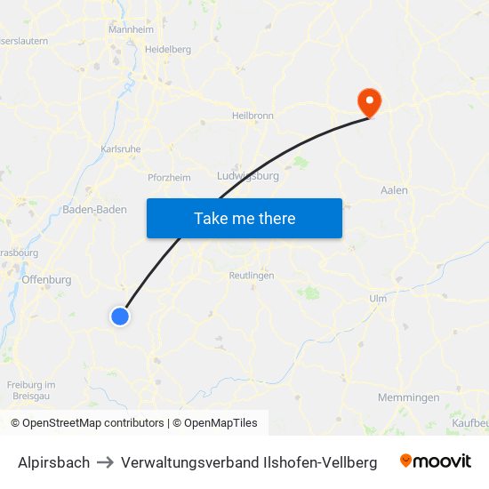 Alpirsbach to Verwaltungsverband Ilshofen-Vellberg map