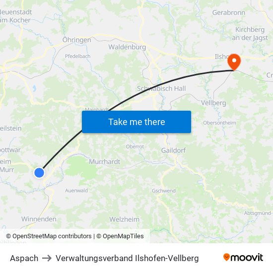 Aspach to Verwaltungsverband Ilshofen-Vellberg map