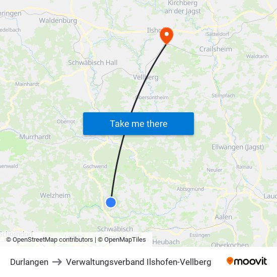 Durlangen to Verwaltungsverband Ilshofen-Vellberg map