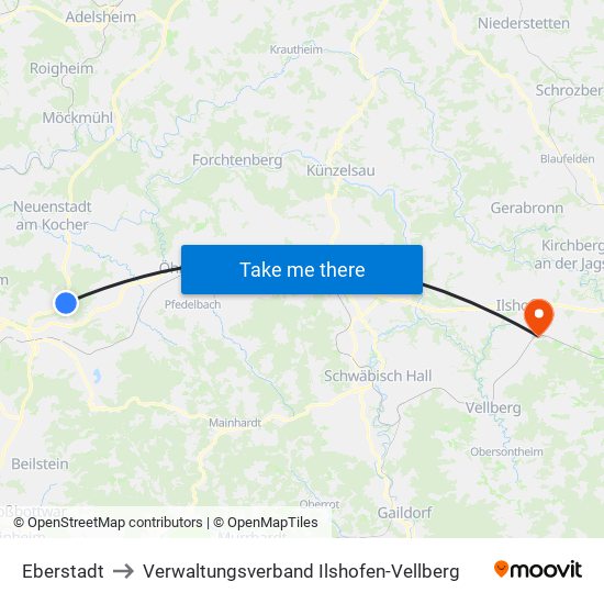 Eberstadt to Verwaltungsverband Ilshofen-Vellberg map