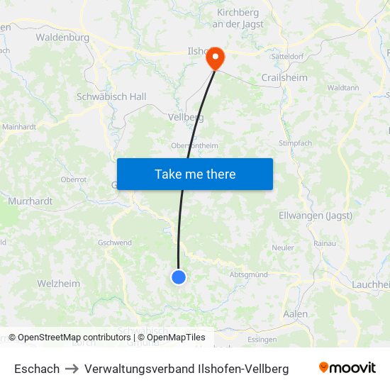 Eschach to Verwaltungsverband Ilshofen-Vellberg map