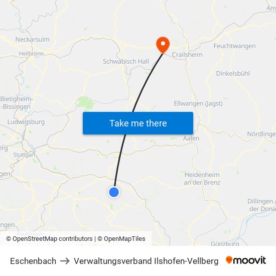 Eschenbach to Verwaltungsverband Ilshofen-Vellberg map