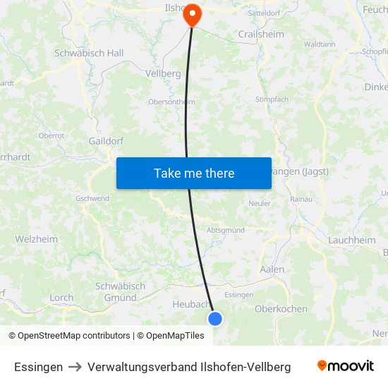 Essingen to Verwaltungsverband Ilshofen-Vellberg map