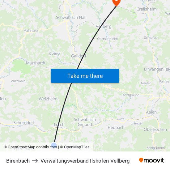 Birenbach to Verwaltungsverband Ilshofen-Vellberg map