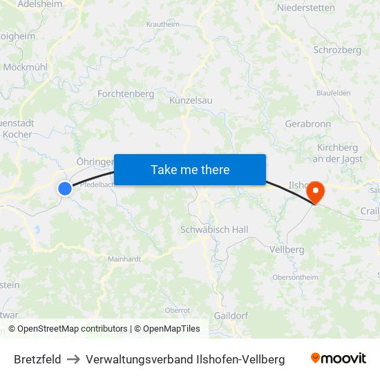 Bretzfeld to Verwaltungsverband Ilshofen-Vellberg map