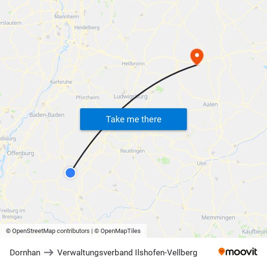 Dornhan to Verwaltungsverband Ilshofen-Vellberg map