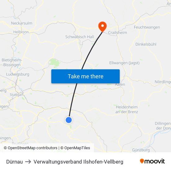 Dürnau to Verwaltungsverband Ilshofen-Vellberg map