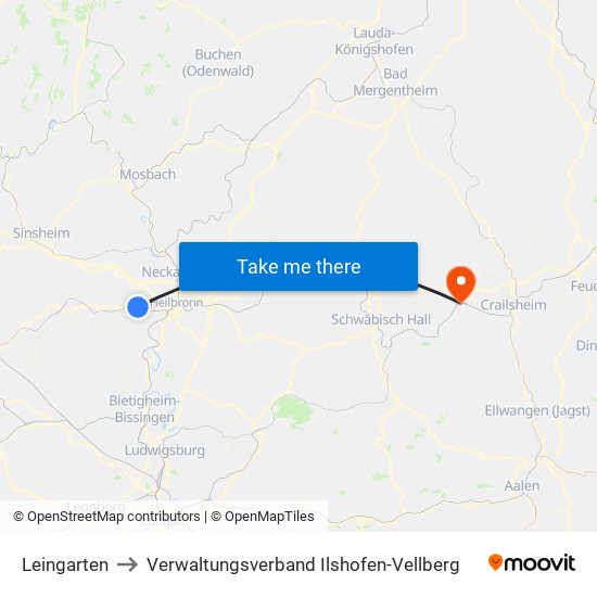 Leingarten to Verwaltungsverband Ilshofen-Vellberg map