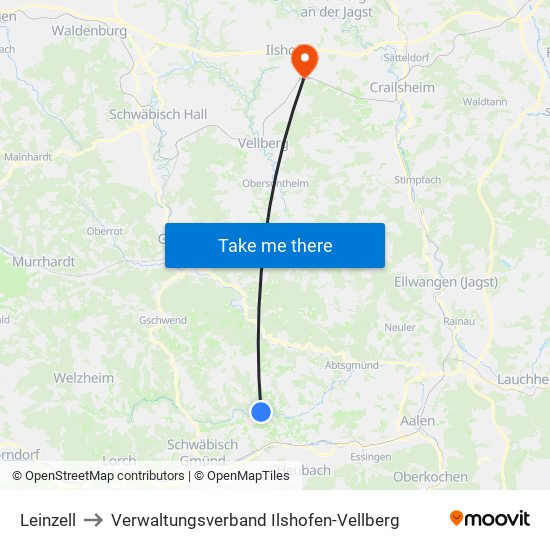 Leinzell to Verwaltungsverband Ilshofen-Vellberg map