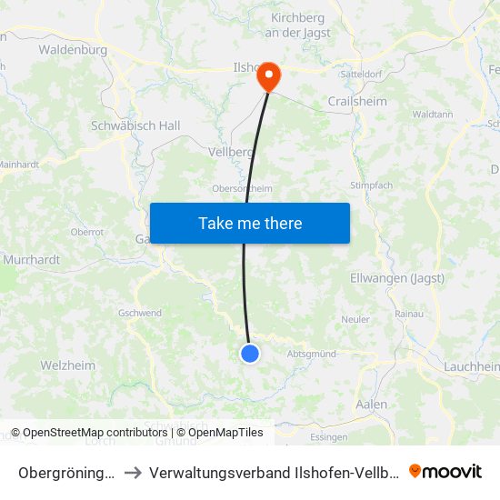 Obergröningen to Verwaltungsverband Ilshofen-Vellberg map