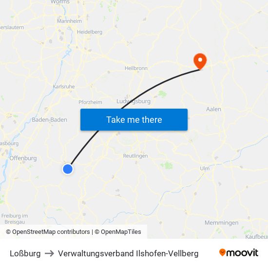 Loßburg to Verwaltungsverband Ilshofen-Vellberg map