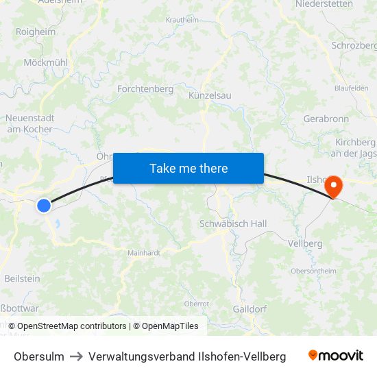 Obersulm to Verwaltungsverband Ilshofen-Vellberg map