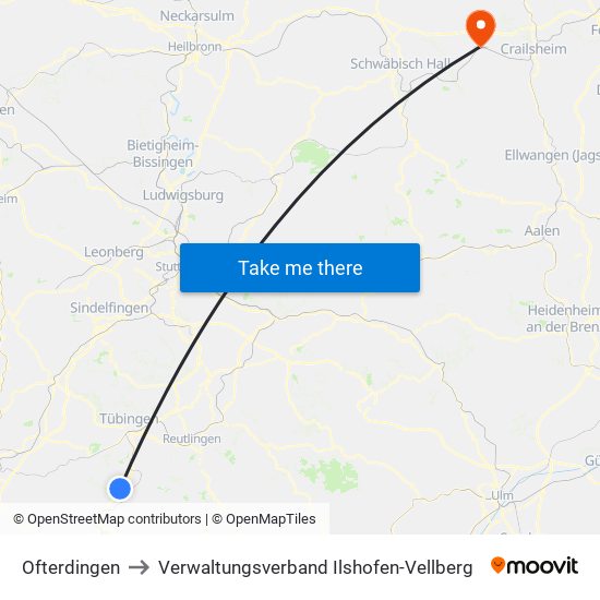 Ofterdingen to Verwaltungsverband Ilshofen-Vellberg map