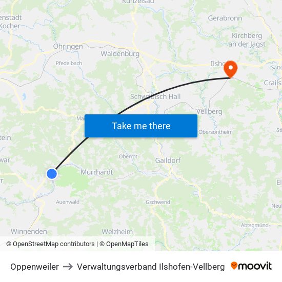 Oppenweiler to Verwaltungsverband Ilshofen-Vellberg map
