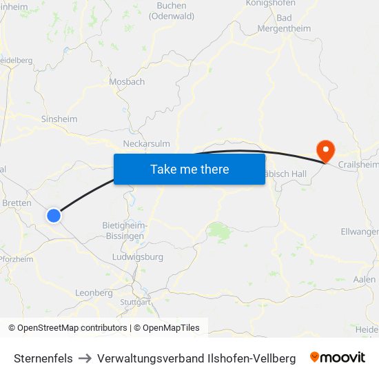 Sternenfels to Verwaltungsverband Ilshofen-Vellberg map