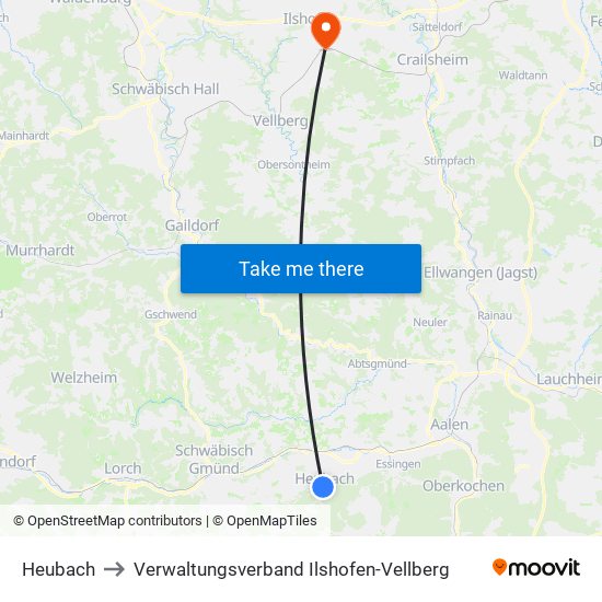 Heubach to Verwaltungsverband Ilshofen-Vellberg map
