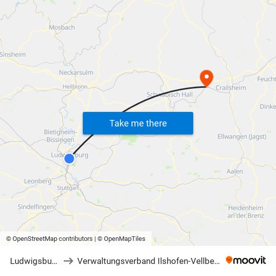 Ludwigsburg to Verwaltungsverband Ilshofen-Vellberg map