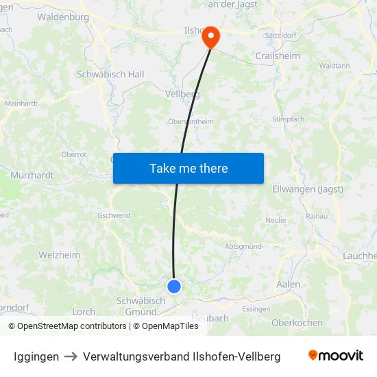 Iggingen to Verwaltungsverband Ilshofen-Vellberg map