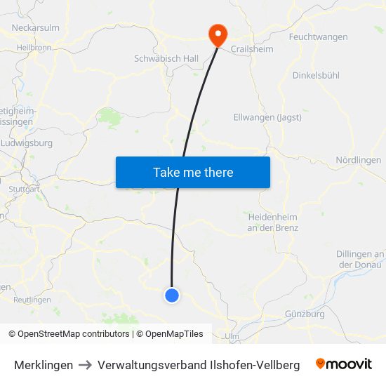 Merklingen to Verwaltungsverband Ilshofen-Vellberg map
