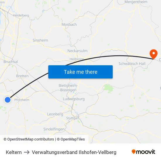 Keltern to Verwaltungsverband Ilshofen-Vellberg map