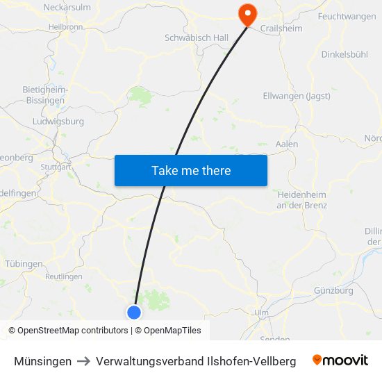 Münsingen to Verwaltungsverband Ilshofen-Vellberg map