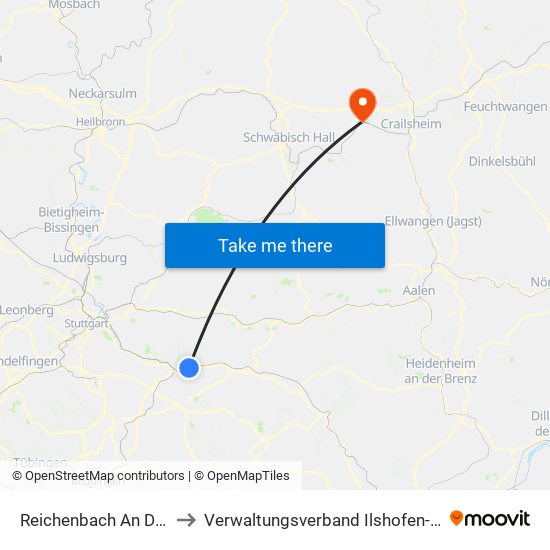 Reichenbach An Der Fils to Verwaltungsverband Ilshofen-Vellberg map