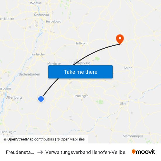 Freudenstadt to Verwaltungsverband Ilshofen-Vellberg map
