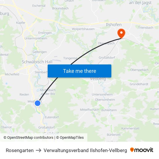 Rosengarten to Verwaltungsverband Ilshofen-Vellberg map